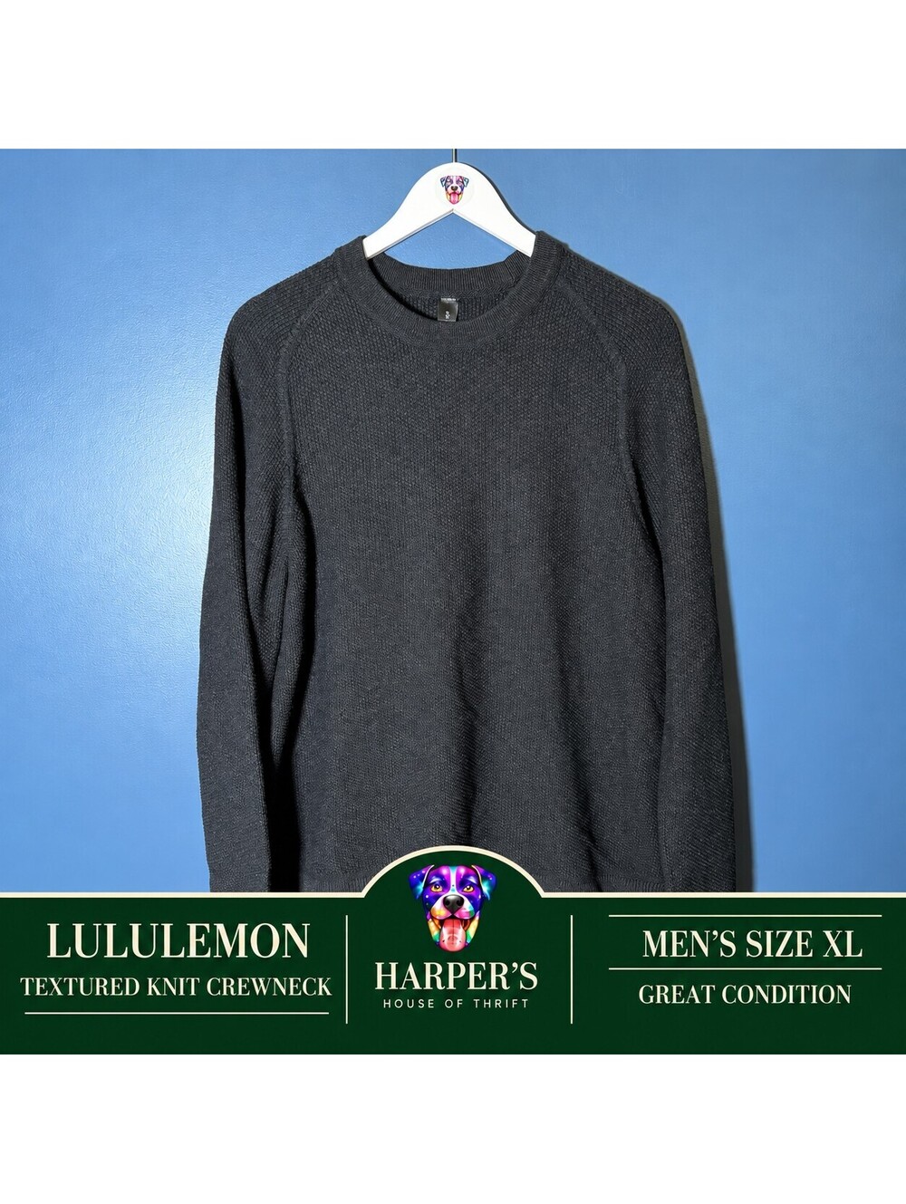 Lululemon Men's Textured Knit Crew Neck Sweater Charcoal Gray Pullover Size XL